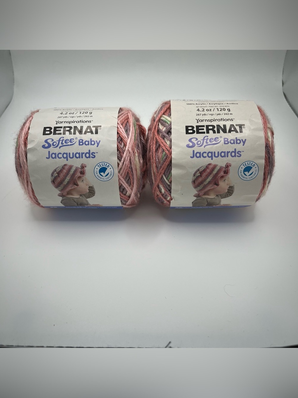 Bernat Softee Baby Jacquard Yarn Faded Blooms Pink Purple Ivory Bundle of 2